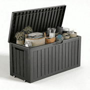 EASY UP 80 Gallon Resin Deck Box, Lockable Patio Outdoor Storage Box for Furniture, Garden Tools and Tools Storage, Waterproof Outside Storage Boxes.Fathers Day Gift