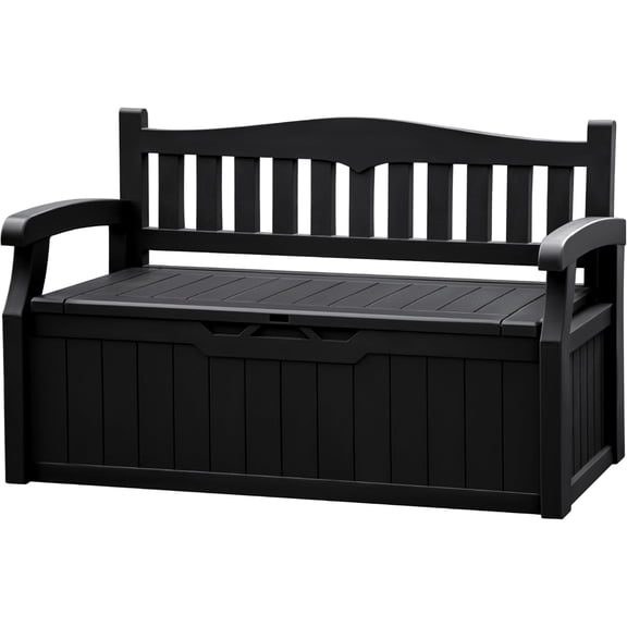 80 Gallon Resin Outdoor Storage Bench, Large Deck Box with Armrest, Lockable & Waterproof for Garden, Home, Patio, Pools (Black)