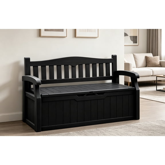 80 Gallon Storage Bench Outdoor/Indoor, Durable All-Weather Seating with Hidden Storage, Lockable Deck Box for Garden, Patio, Poolside, Black