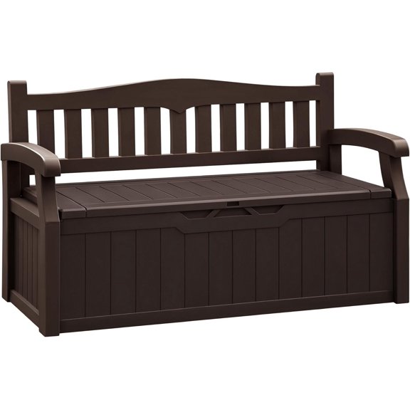 80 Gallon Storage Bench Outdoor Indoor, Durable All-Weather Seating with Hidden Storage, Lockable Deck Box for Garden, Patio, Poolside (Brown)