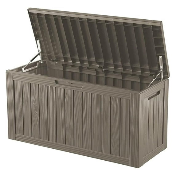 80 Gallon Waterproof Deck Storage - Compact Patio Storage Box & Pool , All-Weather Resin Chest with Lock for Cushions & Tools, UV-Resistant, Slate Grey