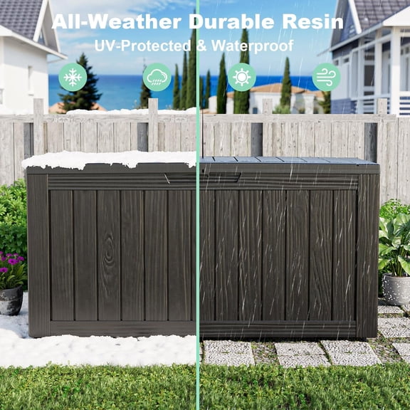 80 Gallon Waterproof Outdoor Storage Box,Resin Deck Box,Lockable Outside Storage Box Container for Patio Furniure,Garden,Pool Tools (80 Gallon,Black)