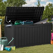 80-Gallon Waterproof Resin Outdoor Storage Box, Lockable Storage Container for Outdoor Furniture, Cushion Storage, Pool Accessories, Garden Tools and Sporting Gear, Black
