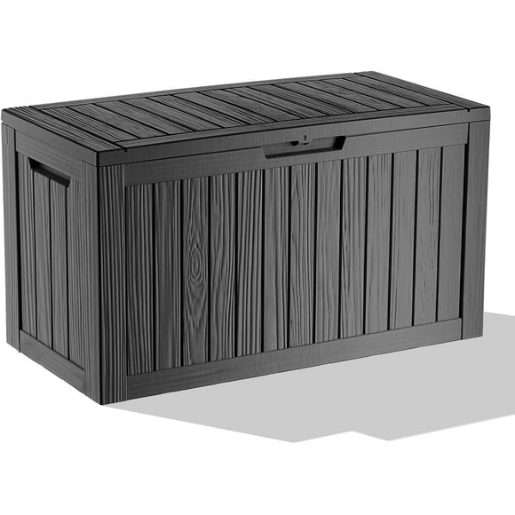 80 GallonDeck Box with Lock - Resin Waterproof Outdoor Storage Box for Patio Furniture,Garden Tools,Cushions,Pool Accessories(Black)