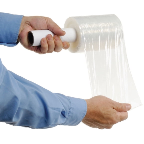 80 Gauge Stretch Wrap Film With Extended Core Handle 5" x 1000', Clear, Lot of 12