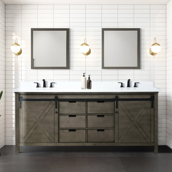 80 In. Rustic Brown Double Bath Vanity With White Quartz Counter - Solid Wood, Soft Close Mechanism, And Stain , Ample Storage Space Offered 80" W X 22" D Countertop Wood Construction, Close,