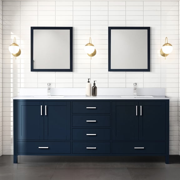 80 In. W Navy Blue Double Bath Vanity With White Quartz Surface And Faucet Included - To Scratches Stains, Soft Close, Ample Storage Area Offered Bathroom Top