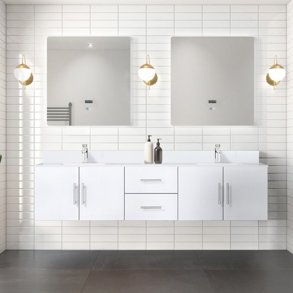 80 In. Wide Glossy White Bath Vanity - Quartz Countertop, Solid Wood, Soft Close Drawers, Large Storage, Countertop 80" W X 22" D Top, Close, Two Ample Storage Space