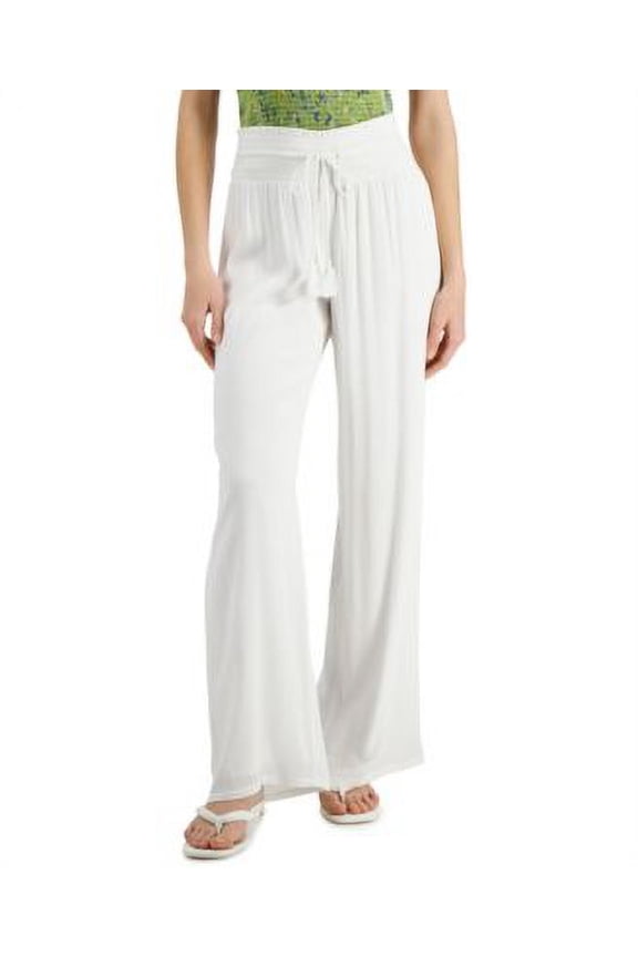Womens Drawstring Waist Pants Bright White S