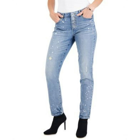 $80 Inc International Concepts Women Splatter Mid-Rise Straight Jeans Size 8