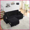 thumbnail image 1 of 80-Inch 3-Seat Corduroy Convertible Sofa with Cup Holder & Pillows, Foldable Chaise Lounge for Living Room, 1 of 12