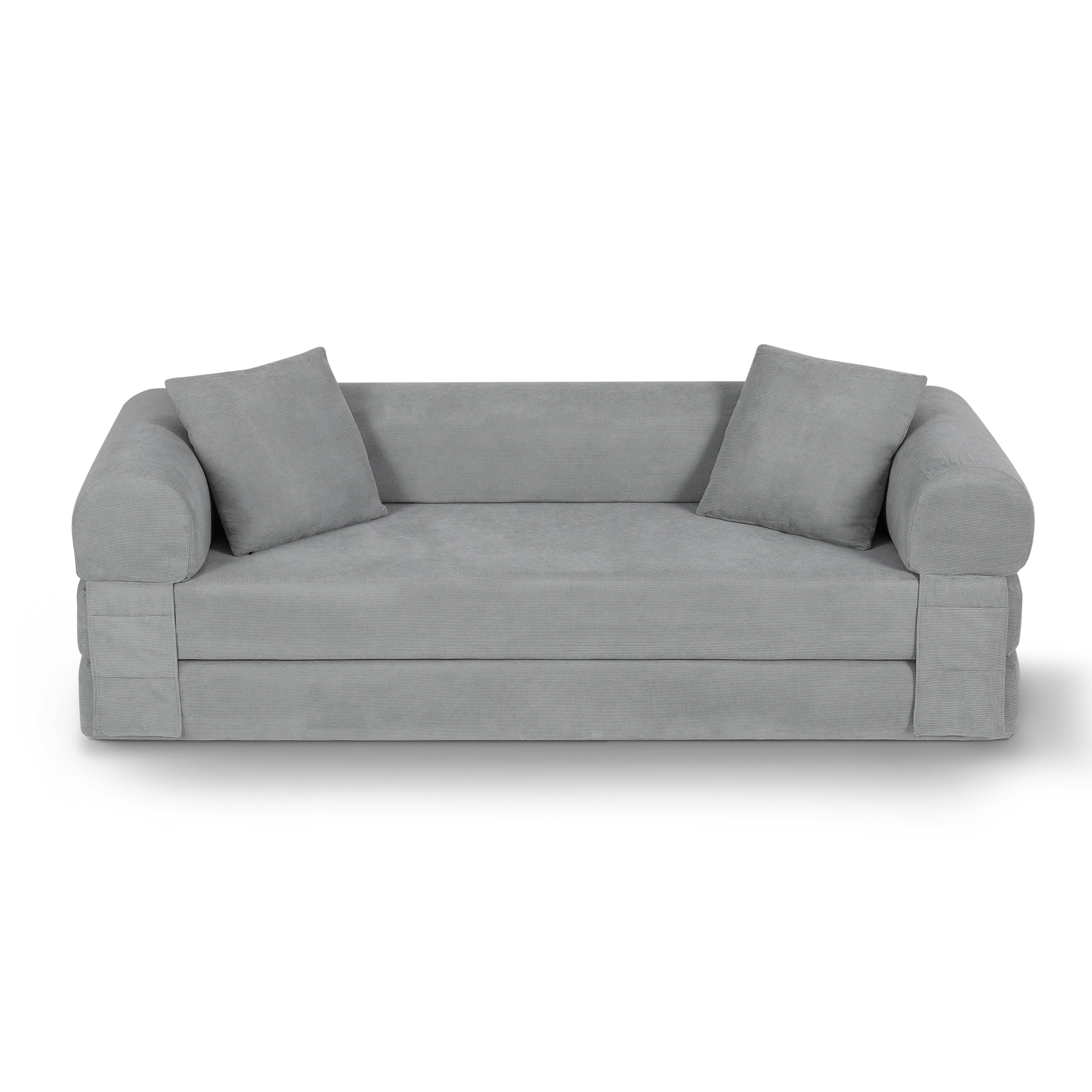 80 Inch 3‑in‑1 Convertible Boneless Sofa Bed, Queen Size Folding Corduroy Sleeper Couch with Storage Pockets, Compressed Sofa in a Box for Living Room