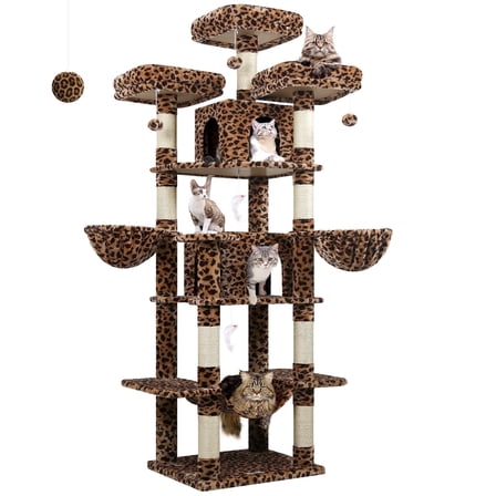 80-Inch Big Cat Tower for Indoor Cats - XXL Cat Tree with Scratching Posts, Hammock & Leopard Print