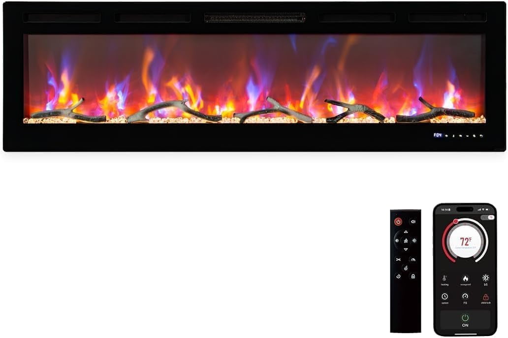 80 Inch Built In Electric Fireplace Ultra Slim Wall Mounted Heater ...