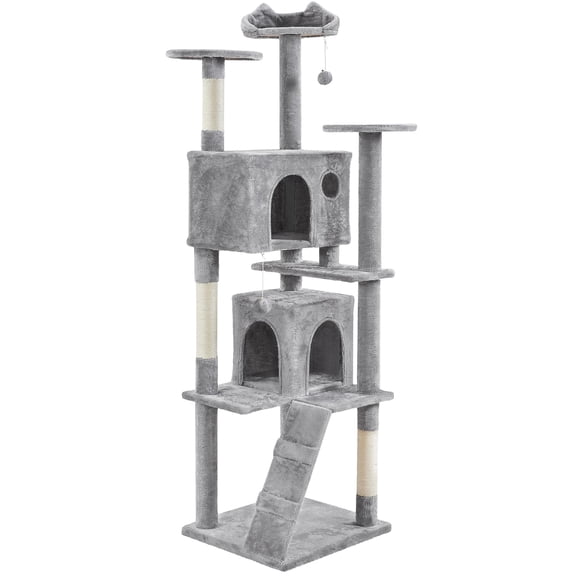 80-Inch Cat Tower with Scratching Posts, Padded Perches, Ladder, and Cozy Condos for Climbing Play Scratching, Light Gray Cat Tree Furniture