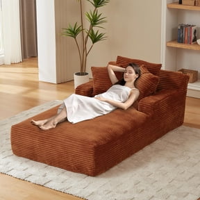 80 Inch Chaise Lounge Chair Indoor, Oversized Corduroy Upholstered Boneless Sofa Bed, Deep Seat Sleeper Couch Reading Chairs, Cloud Sofas Couches for Living Room, No Assembly Required (Brown)