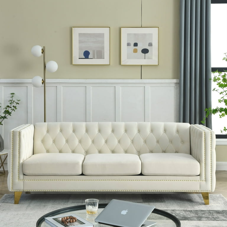 JAMPOOCA Velvet Nailhead Trim Modern Upholstered Seater Sofa