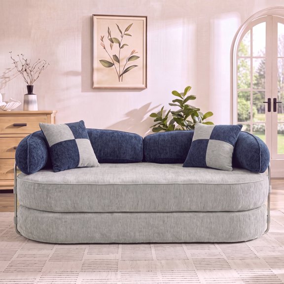 80 Inch Convertible Modular Sleeper Sofa Couch Bed, 5-in-1 Modular Foldable Couch No Assembly,Corduroy Futon Memory Foam Pull Out Couch with 2 Pillows, Boneless Compressed Sofa for Living Room,Grey