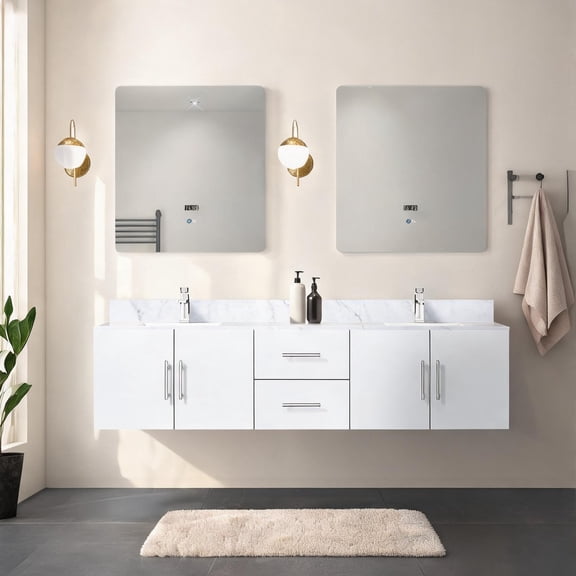 80-Inch Double Bath Vanity Cabinet in Glossy White with Soft-Close Doors and Drawers