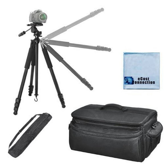 80" Inch Elite Series Full Size Camera Tripod + Extra Large Soft Padded Camcorder Equipment Case For Canon Cameras + eCostConnection Microfiber Cloth