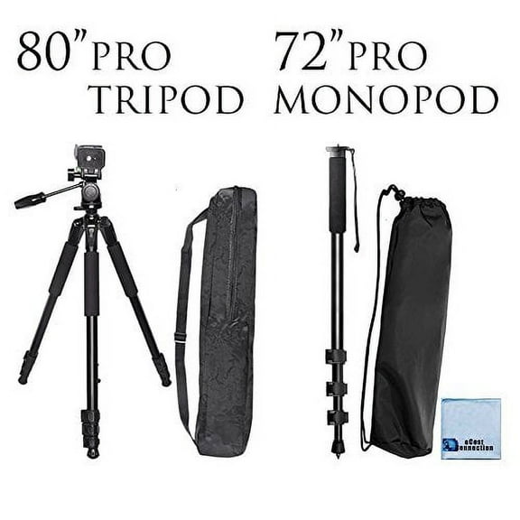 80 Inch Elite Series Professional, Full Size Camera Tripod + Pro Series 72 Inch Monopod w/ Quick Release for Nikon cameras + eCostConnection Microfiber Cloth