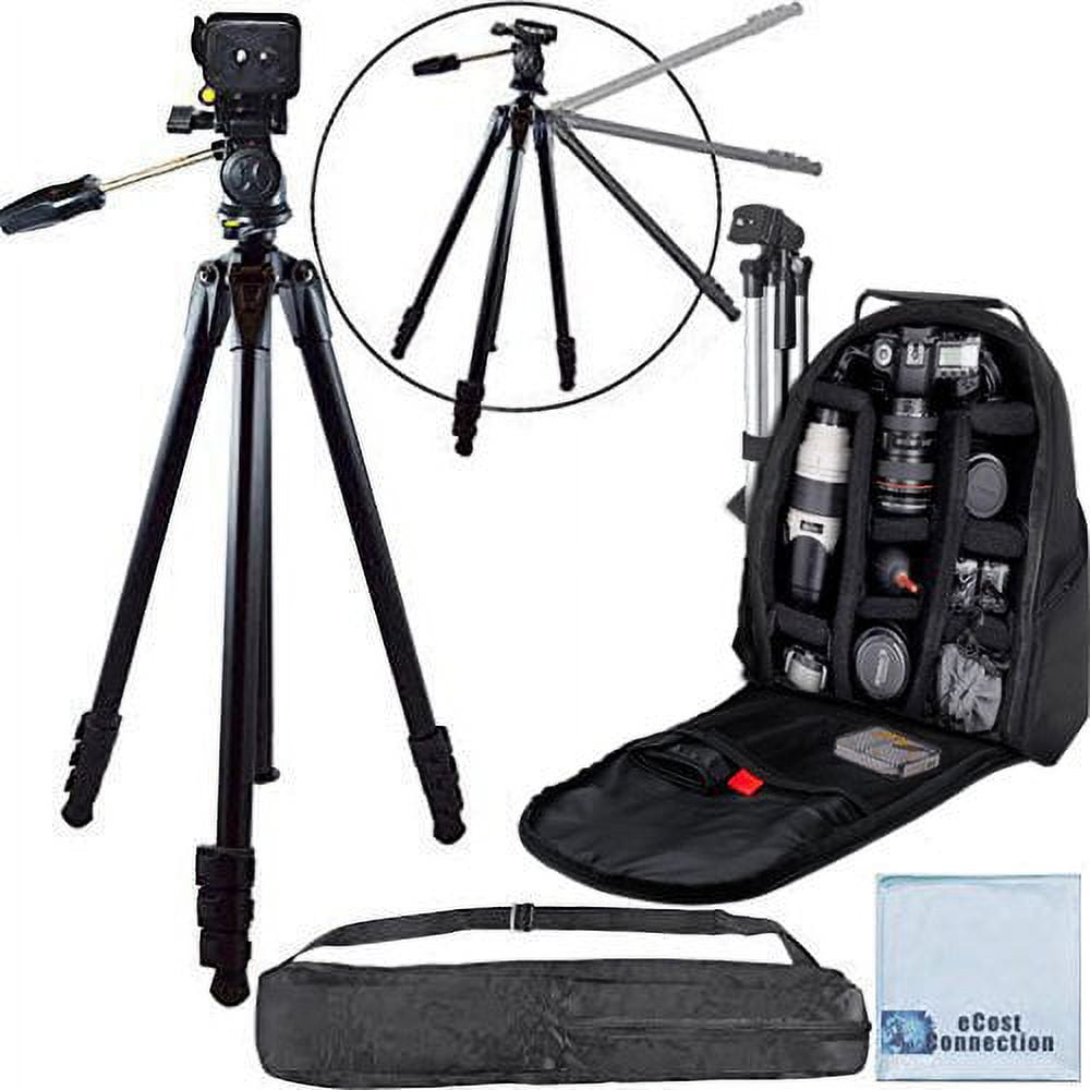 80-Inch Elite Series Professional Heavy Duty Camcorder Tripod + BP SLR Backpack for Canon EOS C300, EOS C500 4K, XH-A1s, XH-G1, XH-G1s, XL2 & More... + eCostConnection Microfiber Cloth