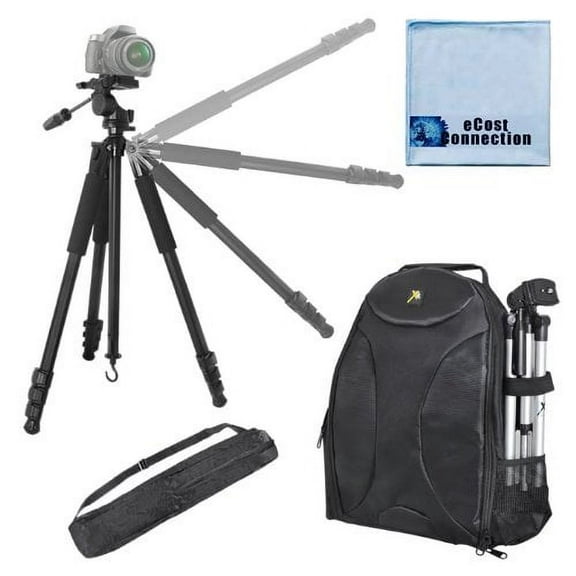 80" Inch Elite Series Professional Heavy Duty Camcorder Tripod + Backpack for DSLR / SLR Camares (For Sony, Pentax, Nikon, Canon, JVC, Olympus, Samsung, Fujifilm, Panasonic) + eCostConnection Cloth