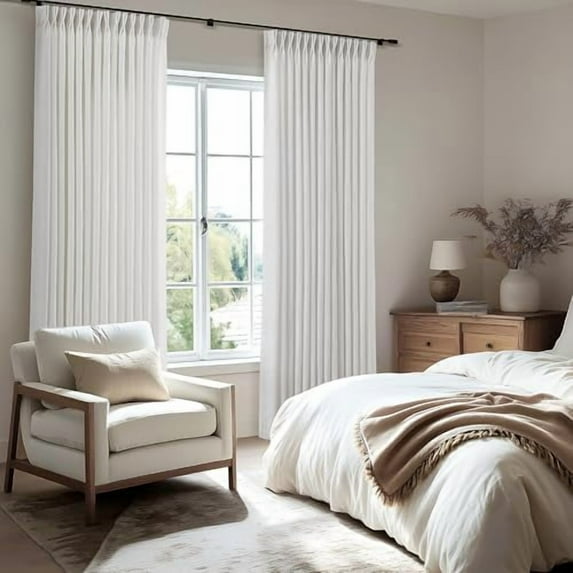 80 Inch Extra Wide Pinch Pleated Curtains 96 Inch Length for Living Room Large Window Drapes Light Filtering Privacy for Bedroom Back Tab with Hooks Clip Rings Beige White 80W x 100L