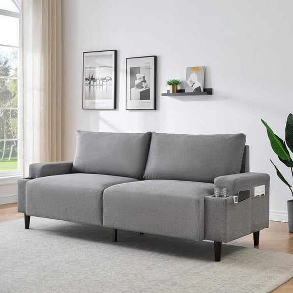 80 Inch Grey Modern Loveseat Sofa with Cup Holder, Deep Seat Sofa - Comfortable Sofa for Living Room