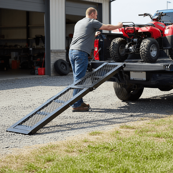 80 Inch Heavy Duty Steel Loading Ramp 800LB Capacity, Folding Motorcycle ATV Ramp for Pickup Truck, Non Slip Mesh Surface with Safety Straps, for UTV Dirt Bike Lawn Tractor Snow Blower Loading