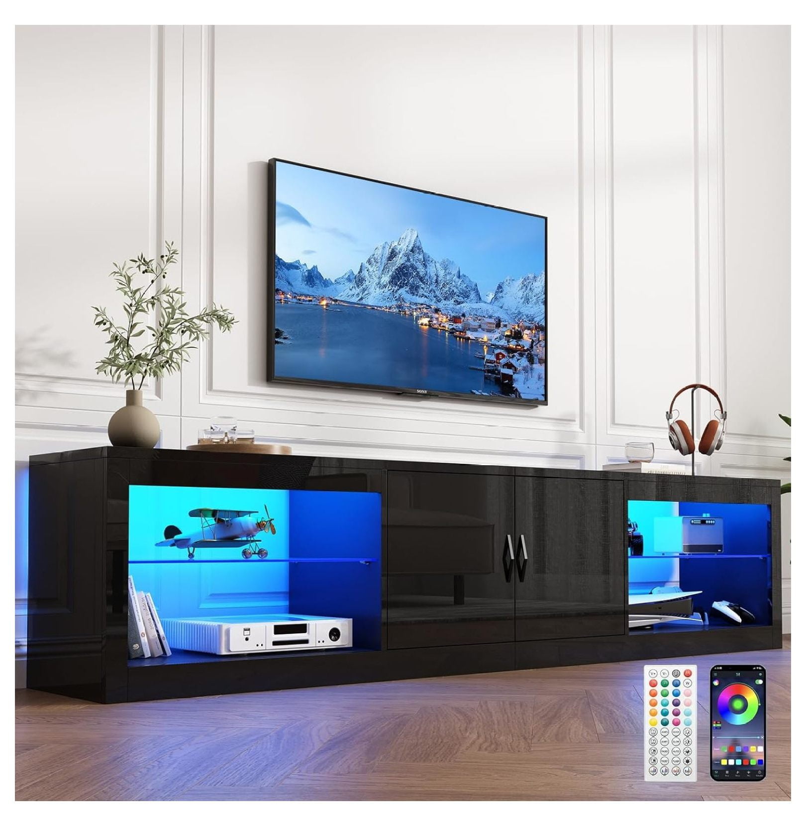 Modern TV Stand for TVs Up to 80 Inches with LED Lights