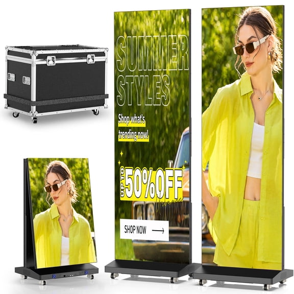 MWE 80" LED Digital Signage Display, P1.86 Fine Pitch Commercial Advertising Screen, Foldable LED Poster Display with APP Control, High Brightness Indoor Video Wall for Retail,Events & Exhibitions
