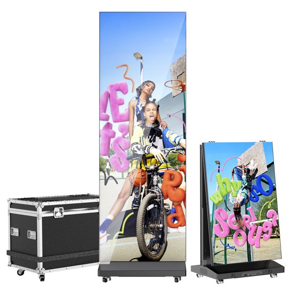 80 Inch LED Digital Signage Display, Foldable Seamless Stitching Kiosk, P1.86 GOB LED Screen Poster with Flight Case, Commercial Advertising Display for Events, Rentals and Weddings (Black, 1 Unit)