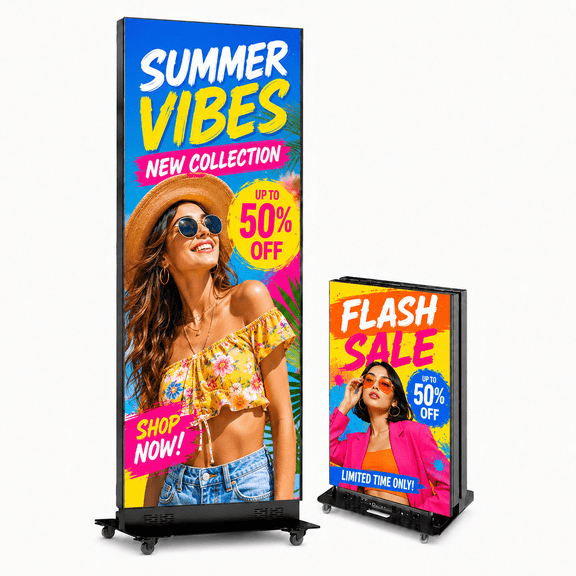 80 Inch LED Poster Display, P1.86 GOB Spliceable Digital Signage Screen with Flight Case, Foldable Portable Kiosk with Publishing System for Events, WeddingsRentals, WiFi/USB/HDMI