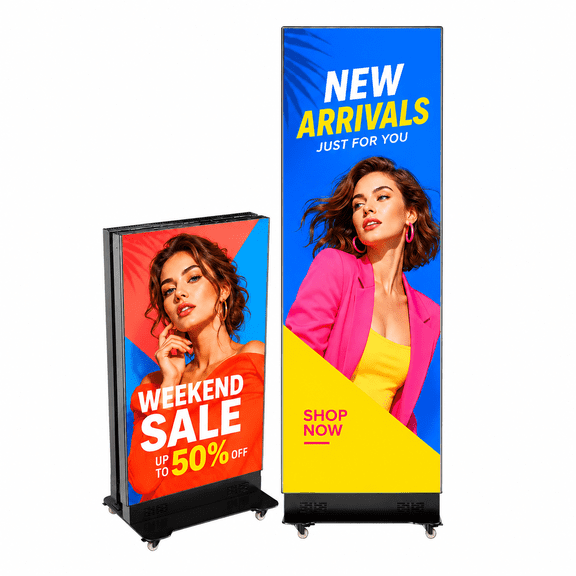 80 Inch LED Poster Display, P1.86 GOB Spliceable Digital Signage Screen with Flight Case, Foldable Portable Kiosk with Publishing System for Events, WeddingsRentals, WiFi/USB/HDMI