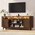 80 Inch Mid Century Modern TV Stand with LED Light and Power Station ...