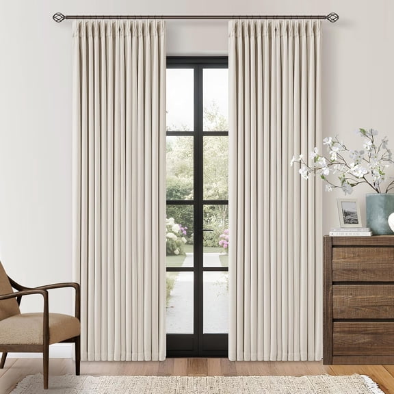 80 Inch Pinch Pleated Linen Blackout Curtains 2 Panels Cream Ivory Natural 40 Inch Wide