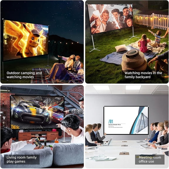 80 Inch Portable Projector Screen with Stand Outdoor Indoor Camping Movie Screen 16:9 HD for Home Backyard