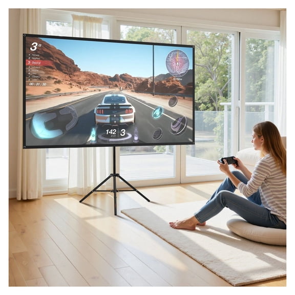 80 Inch Projector Screen with Stand, 16:9 Portable Movie Screen, 4K HD Wrinkle-Free Tripod Projection Screen for Indoor Outdoor Home Theater Presentation