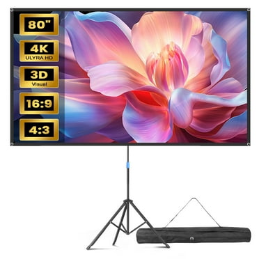 Outdoor Projector Screen with Stand, 80 Inch 16:9 HD Portable Projector Movie Screens for Outside Indoor Home Theater