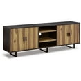 thumbnail image 1 of 80 Inch Sideboard Cabinet Console, 4 Doors, 2 Shelves, Dual Tone Brown Wood, 1 of 5