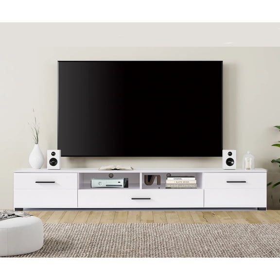 80 Inch TV Stand Console Entertainment Center with Drawers Two Storages and Open Space Compartments. Contemporary Style. Perfectly Match Any Living Room or Bedroom.