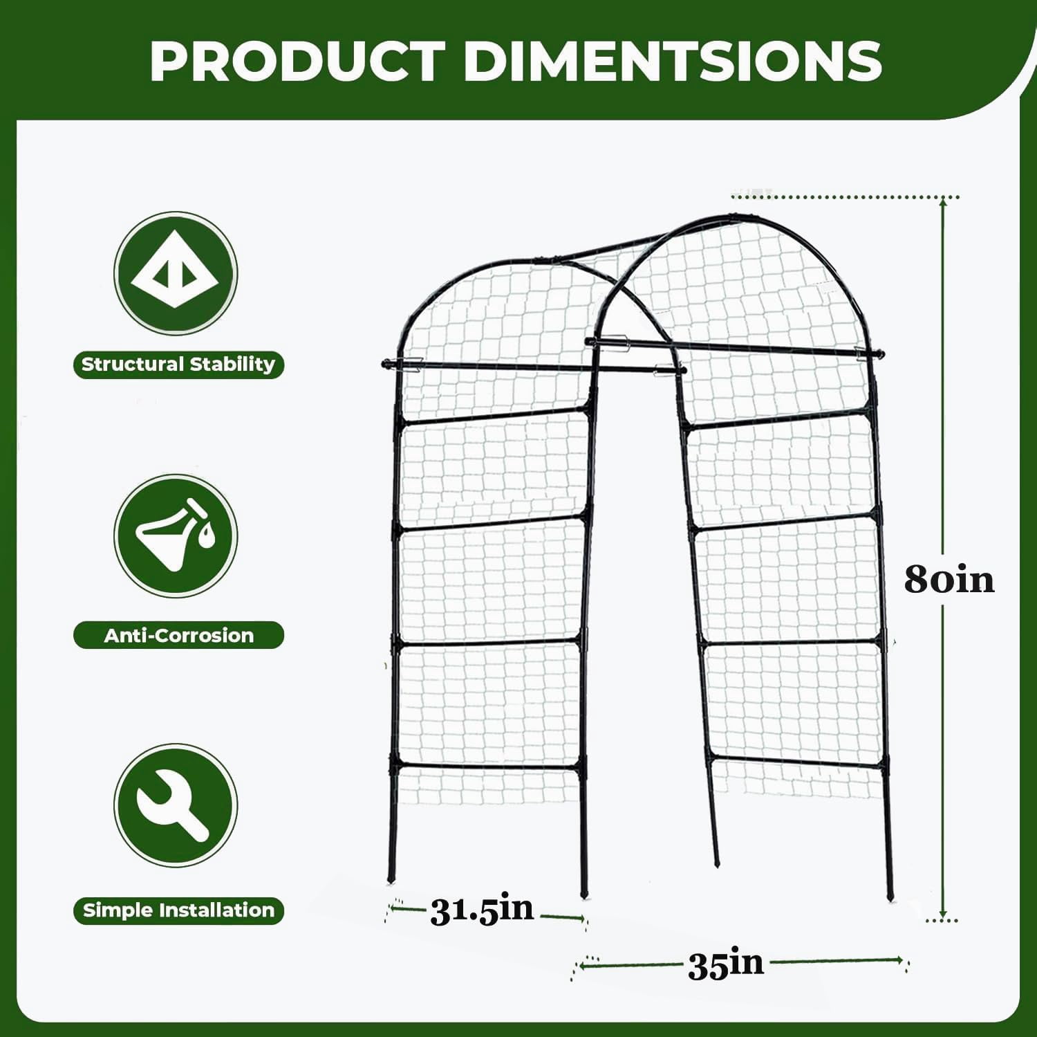 80 Inch Tall Garden Arch Trellis for Climbing Plants Outdoor, Grape ...