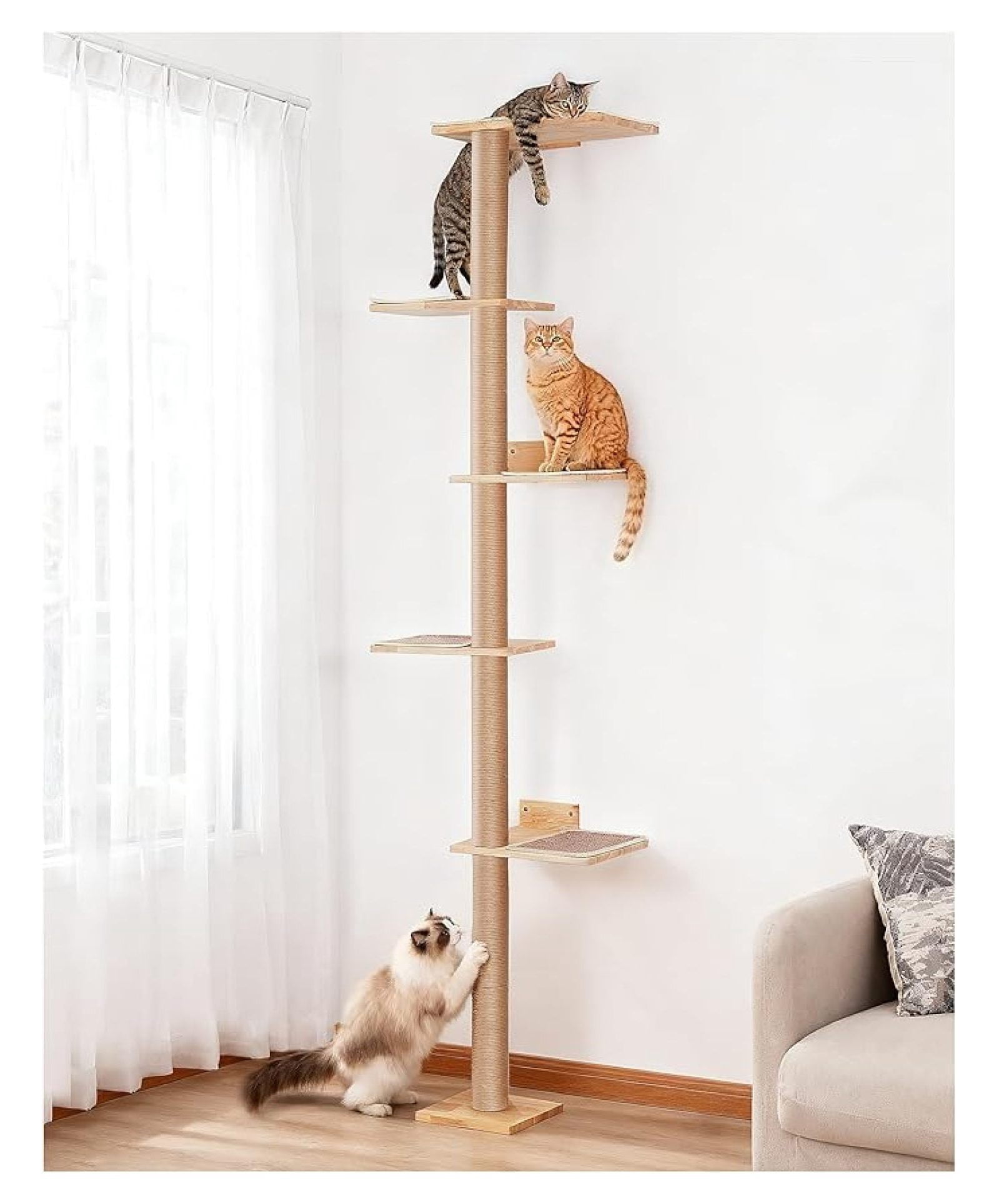 80 Inch Wall Mounted Cat Tree for Large Cats, Adjustable Cat Shelves ...
