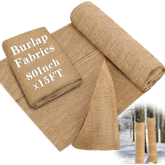 80 Inch x 15 ft Burlap Fabrics Roll Natural Jute Burlap Tree Wraps Protector Winter Frost Plant Blankets Cloth Weed Barrier Fabric Garden Plants for Winter Outdoor Trees Shrubs Party