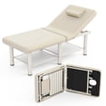 thumbnail image 1 of Holaki 75 inch Stationary Massage Table, Heavy Duty Metal Frame with PU Leather, Modern Esthetician Bed for Physical Therapy Spa Tattoo, Beige, 1 of 9