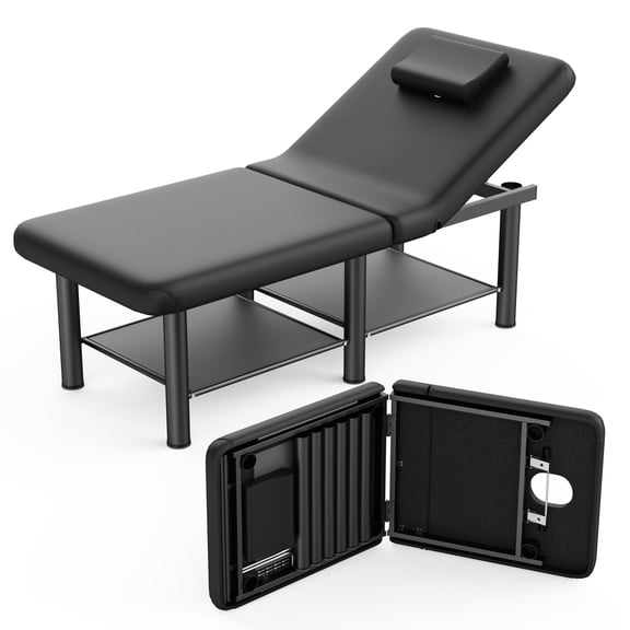 Holaki 75 inch Stationary Massage Table, Heavy Duty Metal Frame with PU Leather, Modern Esthetician Bed for Physical Therapy Spa Tattoo, Black