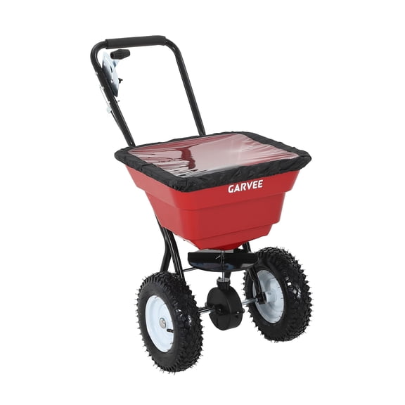 80 LBS Push Broadcast Spreader, 12FT Spreading Width, 13in All-Terrain Wheels, Adjustable Flow Control, Heavy Duty Walk Behind Lawn Spreader for Fertilizer, Grass Seed, Ice Melt, Salt,Red
