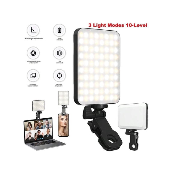 80 LED Portable Selfie Light Video Conference Lighting With Clip & Camera Tripod Adapter Rechargeable 2000mAh , 3 Light Modes For Phone Webcam Laptop Photo Makeup