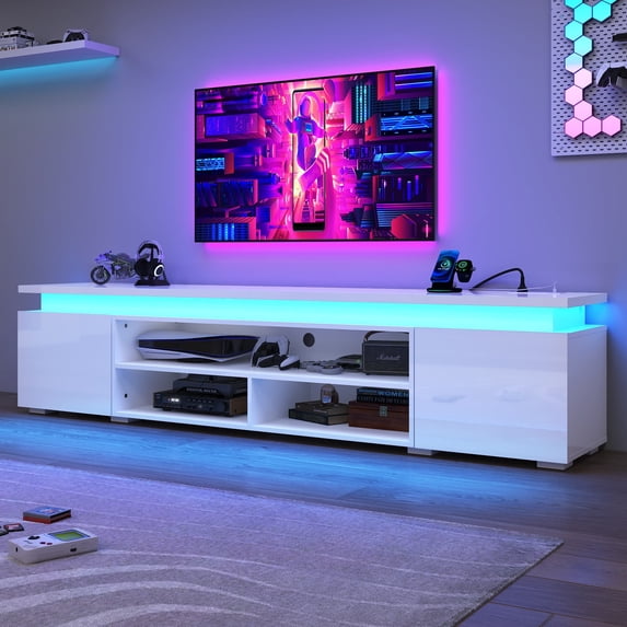 80" LED TV Stand with Power Outlet for up 90" TVs, Modern Large Entertainment Center Long Sounbar Media Console Table Stand for Living Room